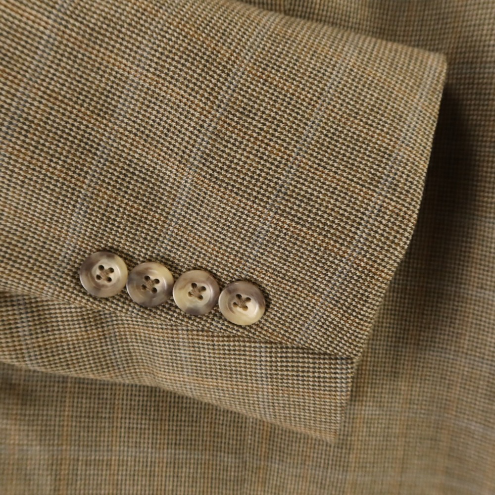 VINTAGE Tweed Jacket M Green Brown Houndstooth Over Check 100% Wool Blazer 42L - Picture 4 of 16